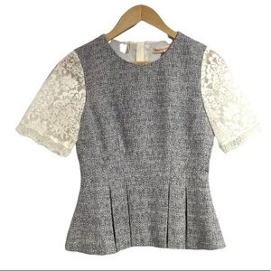 Rebecca Taylor tweed lace peplum shirt exposed back zip size 2 gently worn